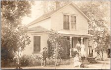 1910s WATERLOO, Iowa Real Photo RPPC Postcard Family at House / Lawnmower picture