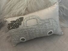 Appliquéd Pillow Vintage Truck Carrying Beaded Christmas Tree 9