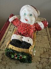 Vintage 1980s Sequined Christmas Ornament Santa on Sleigh picture
