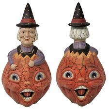 Vintage Style Halloween Jack-O-Lantern Pumpkin Witch Two Sided Crackle Ceramic picture