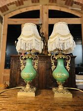 Antique 19th Century Green Glass & Gilded Brass Table Lamps, Aesthetic Movement picture