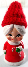 Mrs Claus Christmas Figurine Ceramic 2x5 White Red Crochet Hat Room Decor Taiwan picture