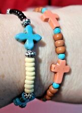 NEW Lot of 7 Beaded Faux Turquoise Coral White Gray Black Cross Stretch Elastic  picture