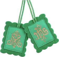 (2 pack) Deluxe Embroidered Green Felt Scapular Necklace Catholic Christian picture