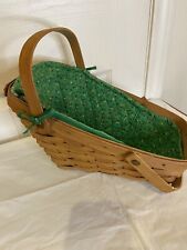 Vintage Longaberger Large Sleigh Basket 1987 With Green Floral Lining with Tag picture