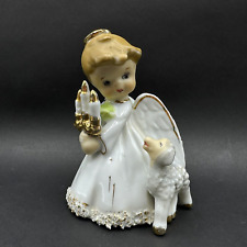 HTF Vtg 1950s LEFTON Ceramic ANGEL W/ CANDLES & LAMB Bell Figurine JAPAN picture
