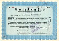 Vintage Lincoln Stores Inc Stock Certificate - 1930s picture