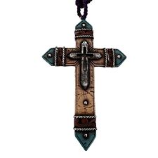 Small Resin Wall Cross Western Style Faux Leather Texture 3 1/4'' x 5 '' Country picture