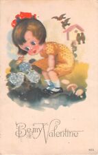 1921 Art Deco Valentine's Day PC-Robins, Birdhouse, Hearts, & Mushrooms by Girl picture