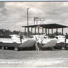 c1950s Lake Delton, Wis RPPC All Three Duck Boat & Crew Advertising Sign WI A70 picture
