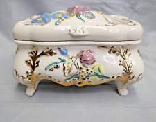 Vintage 1954 Scioto Handmade Painted Roses Floral Victorian Style Ceramic Box picture