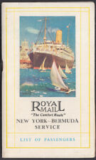 Royal Mail Steam Packet RMSP Araguaya Passenger List Bermuda-NY 4/20 1926 picture
