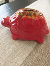 Vintage Ceramic Glazed Turtle Bank, Bright Red Vintage Turtle Bank picture