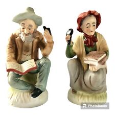 Vtg Sutton's Creation Bisque Old Man & Woman Farmer Figurines Reading - Japan picture