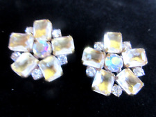 OUTSTANDING  2  Czech Vintage Glass Rhinestone Buttons     Crystal * Aurora picture