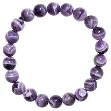 CHARGED Chevron Amethyst Crystal 8mm Bead Stretchy Bracelet + Selenite Heart picture