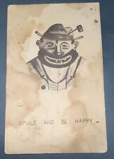 Smile and be Happy - hobo with pipe in hat -- poor condition picture