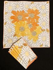 Vintage Vera Orange Floral Daisy Set of 6 Cloth Napkins Linen MCM Retro 70s Mod picture
