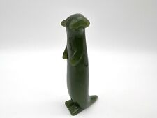 VTG Hand Carved Canadian Nephrite Jade Otter with Fish in Mouth 2 7/8” Tall picture