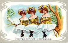 Cherries are Ripe Good Picking Linen Postcard picture