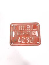 Vtg 1969 FWBL Fort Worth Bicycle License Plate Tag 4232 picture