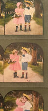 Antique Stereoscope Stereograph (3) Photo Cards Color LItho Circa Late 1800s GUC picture