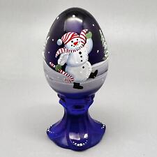 Collectible Fenton Art Glass Blue Christmas Figurine with Snowman Hand Painted picture