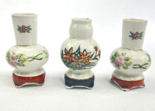 Lot Of 3 Vintage Bud Vases Hand Painted Floral Japan 3 in. Tall Small Mini Tiny picture