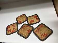 VTG Japanese Asian Bamboo Art Floral Coaster Set of 5 Beautiful Hand Painted Set picture