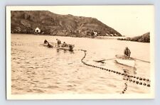 Postcard RPPC Maine Monhegan ME Fishing Net Seining Boats 1940s Unposted picture