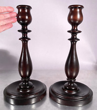 Vintage Pair Candlestick Candle Holders Turned Wood Mahogany 11 inch Traditional picture