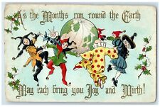 c1910's Christmas Jester Clown Playing Globe Embossed Brownville NY Postcard picture