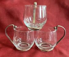 Vintage Mid Century Modern Glass Mugs With Silverplated Handles Set of 3 picture