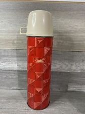 VTG 1960's Icy Hot by Thermos Pint Size Bottle Red Cup Geometric Pattern 9 USA picture