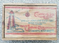 Antique Wooden Advertising Box Crate w/ Lid Compass Brand Johns Cove Nova Scotia picture