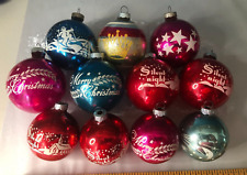 Lot 11 Shiny Brite Merry Christmas Ornaments Stencil Snowman Silent Night Moon picture