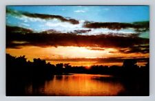 Panoramic View Sunset over Lake in Shadows Antique Vintage Souvenir Postcard picture