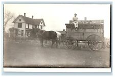 c1910's Horses And Wagon Hauling Corn Farm Land RPPC Unposted Photo Postcard picture