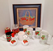 Odd Lot VTG Strawberry Theme Kitchen Assortment Decanter Candles Mugs Framed Art picture