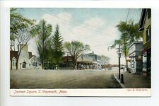 East Weymouth MA Mass antique postcard Jackson Square street view stores, tracks picture