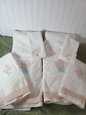 2 Sets (6pc) Vintage floral embroidered bath, hand towels and washcloths white picture