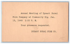 Dysart Iowa IA Postal Card Annual Meeting of Dysart Rural Fire Co. 1948 picture