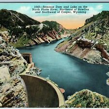 c1940s Casper, Rawlins, WY Seminoe Dam Concrete Arch Hydroelectric Linen PC A247 picture