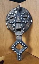 Vintage Ghana African Elaborate Hand Carved Mask Beads Shells Brass Metal picture