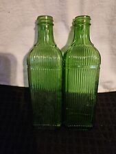 Lot 2 Vintage Green Ribbed Glass Bottle picture