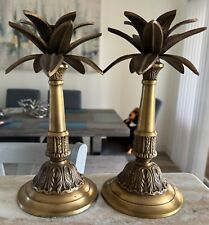 PAIR OF Solid Heavy BRASS PALM TREE Frond CANDLESTICKS 10
