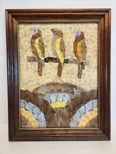 Vintage Natural Art Framed 3 Birds Made W/ Real Butterfly Wings, ONE OF A KIND  picture