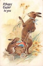 Anthropomorphic Old Tuck Easter PC-Bunny Walks Upright-Pulls Cart of Eggs & Bunn picture