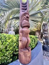New 3’ 3” Akua Kai Tiki by Smokin' Tikis Hawaii Stained Coconut Palm Hand-carved picture