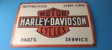 Vintage Harley Davidson Motorcycle Sign - Large Porcelain Parts Gas Pump Sign picture